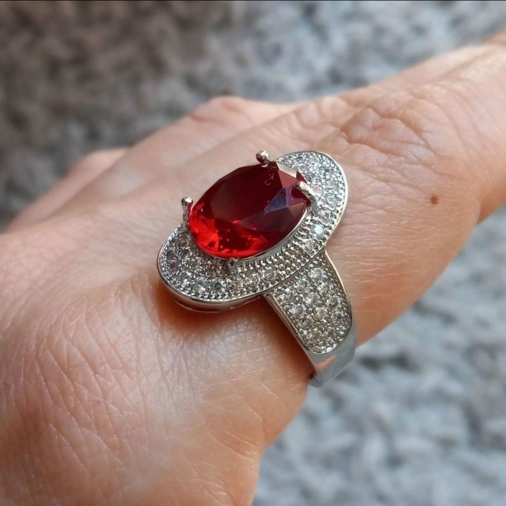 New 925 Silver Oval Cut Ruby Diamond Ring for Women - Picture 2 of 10